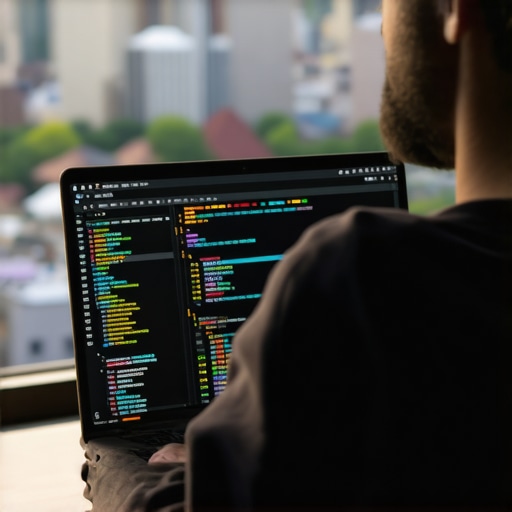 Advanced Cleveland SEO Strategies Person analyzing local SEO data on a laptop with Cleveland skyline