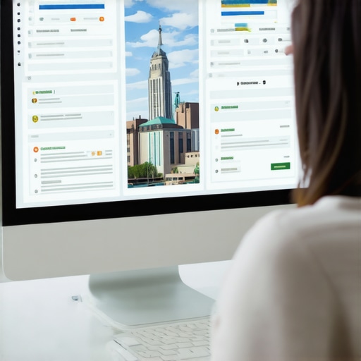 Analyzing Cleveland Local SEO Data Person reviewing local SEO metrics on a laptop with Cleveland skyline visible.