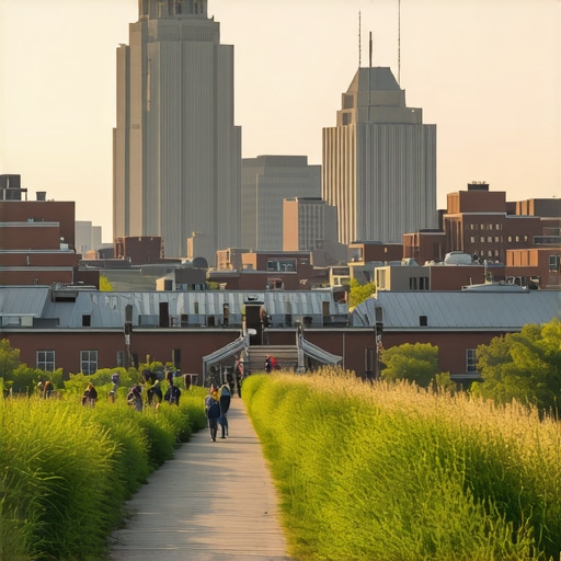 Cleveland Cityscape and Local Business Community Cleveland city scene showing local businesses and community gathering