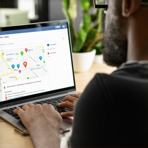 Business owner optimizing Google My Business profile with Cleveland map in background