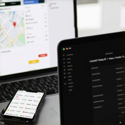A professional digital marketing dashboard displaying Google Maps rankings and local SEO metrics.