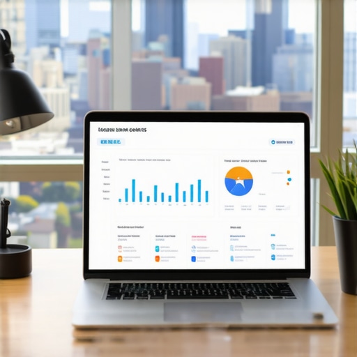 Laptop showing local SEO dashboard with Cleveland skyline