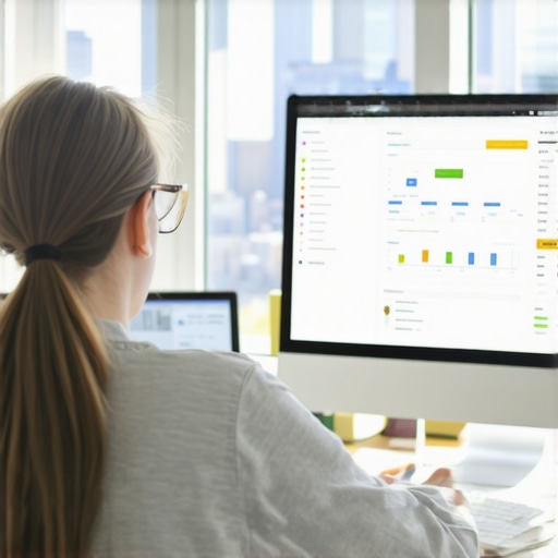 Person reviewing local SEO analytics on a laptop with Cleveland skyline