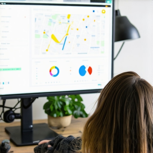 Digital marketer reviewing local search data on Cleveland maps and analytics charts.