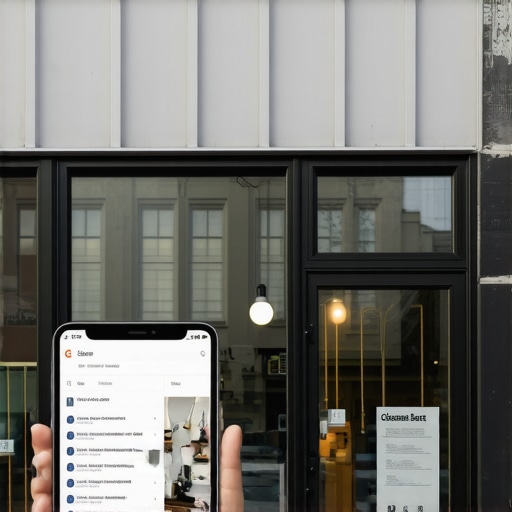 Optimized Cleveland Business Profile on GMB A Cleveland storefront showcasing a well-optimized Google My Business profile displayed on a tablet
