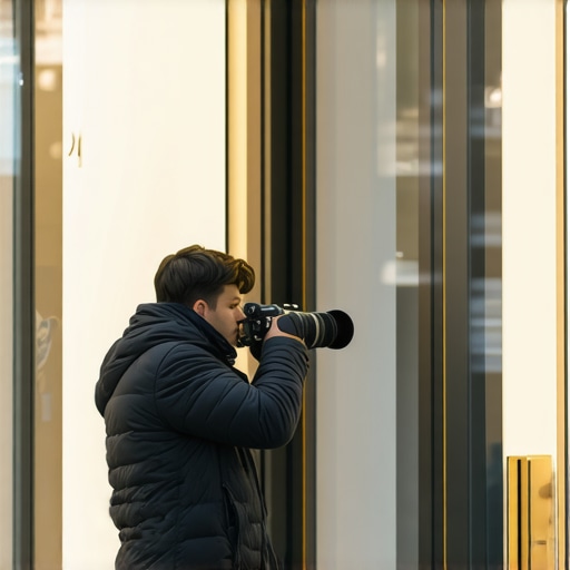Photographer capturing Cleveland storefronts with optimal lighting and composition.