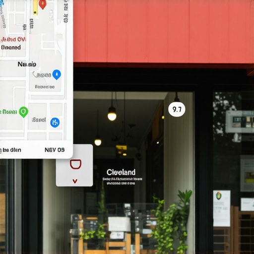 Cleveland storefront with Google Maps digital overlay demonstrating local SEO tactics.