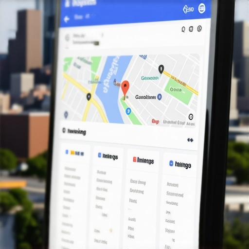 Person analyzing SEO data on a tablet with Cleveland skyline behind